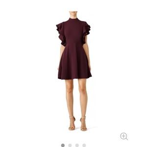 Cinq à sept burgundy plum ruffle sleeves dress ribbon small 4 silk.